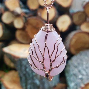 Rose Quartz Tree of Live Pendant Necklace